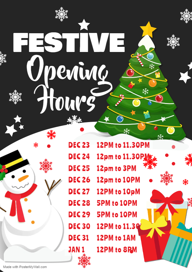 BAR OPENING HOURS Red White Opening Hours Christmas Flyer Made with PosterMyWall