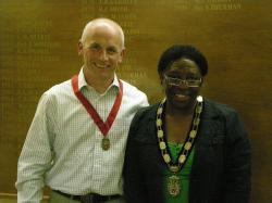 Miss Anthea Ambrose with the Deputy Town Mayor Mr Paul Pearce