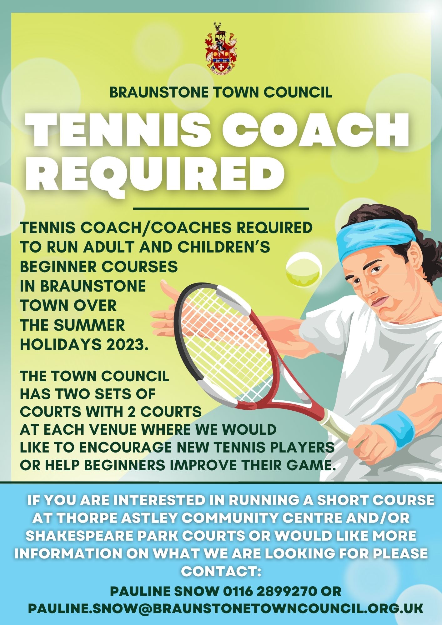 Tennis Coach Required