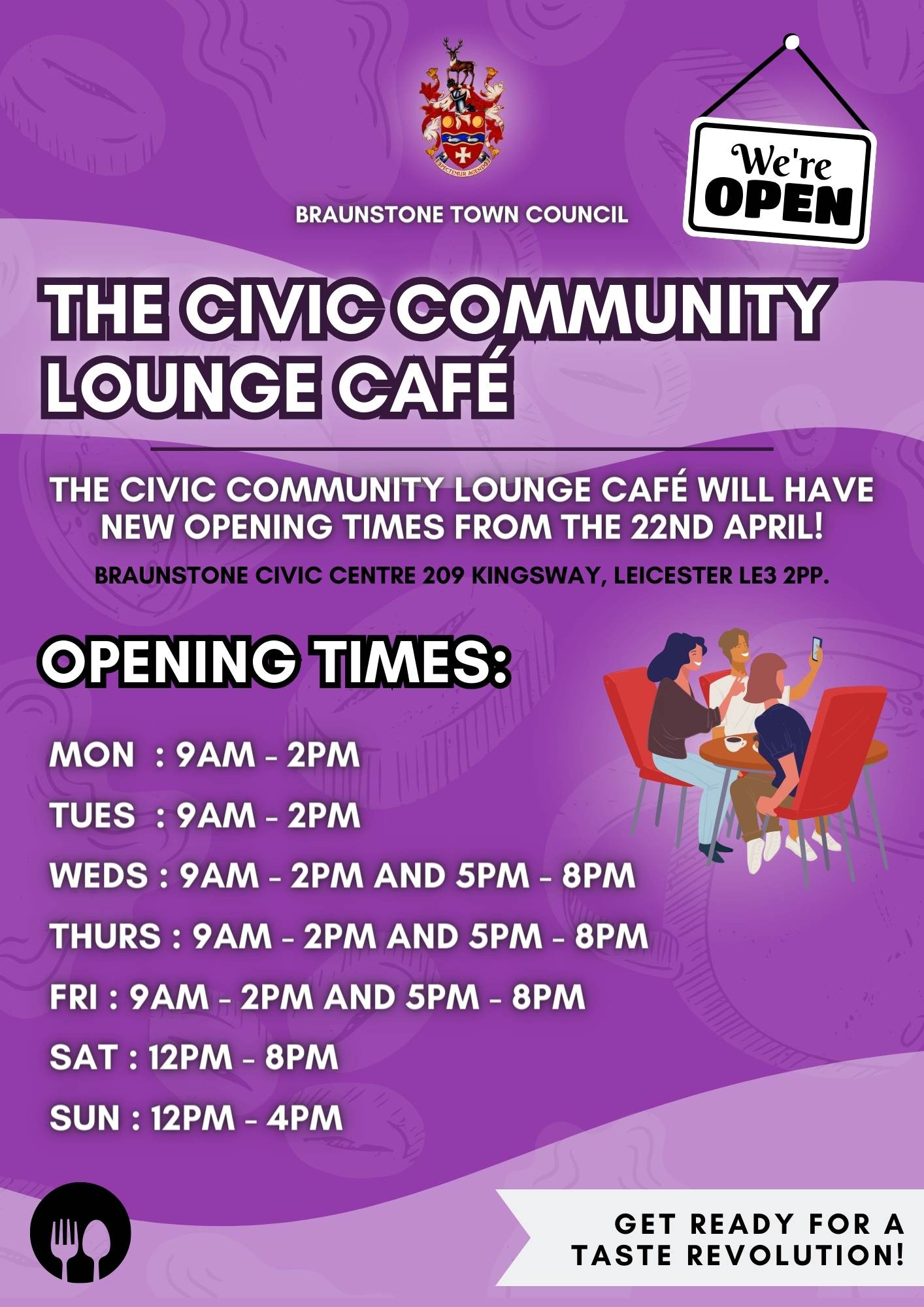 The Civic Community Lounge café will officially open on December 5th at 1200 pm. The Braunstone Town Mayor Tracey Shepherd will be present for the ribbon cutting ceremony at 130 pm. Please Come a 1